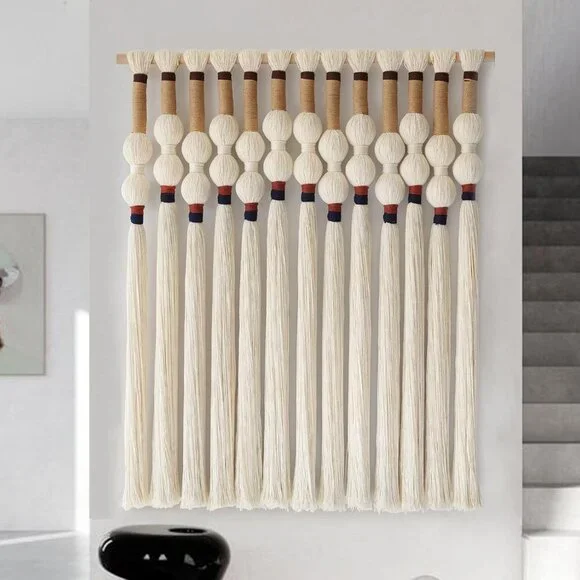 Macrame Wall Hanging Boho Wall Art Handmade Spherical Knot Design with Tassel Fr